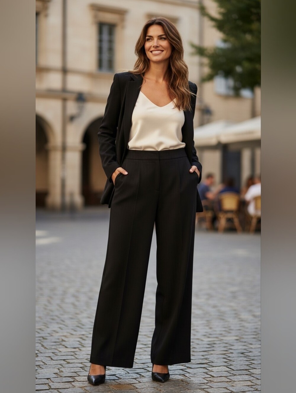 Valentino Black Wide-Leg Trousers With A Pinstripes